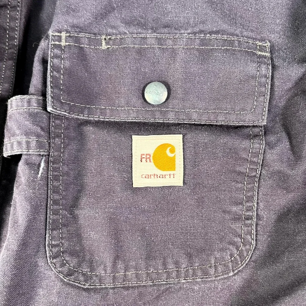 Carhartt Jacket Mens XL Blue Cotton Flame Resistant Workwear Collared Snap Front